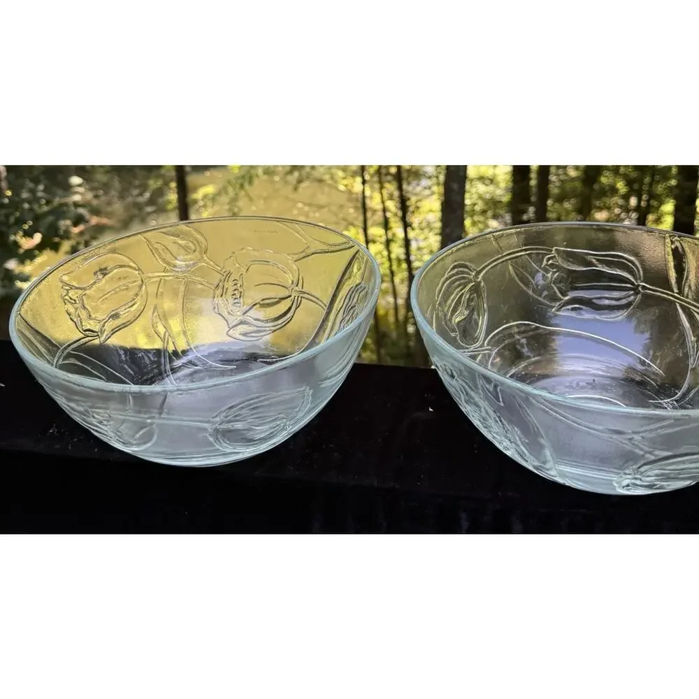 2 Vintage 1980’s Bali Le Clear Glass 10” Vegetable Serving Bowls -10/25/24